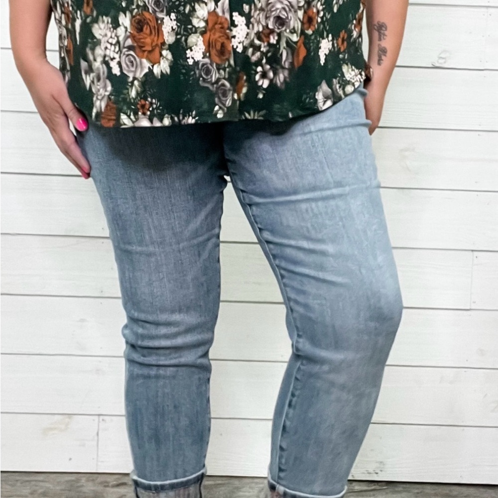 Judy Blue Light Blue Relaxed Fit Jeans with Aztec Cuff